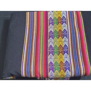 Peruvian Andes Style Blanket Tablecloth Black Multicolor Geometric 48" x 41" NEW